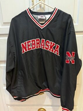 Vtg 90s Nebraska Huskers Pullover Windbreaker Jacket Genuine Stuff Collegiate L
